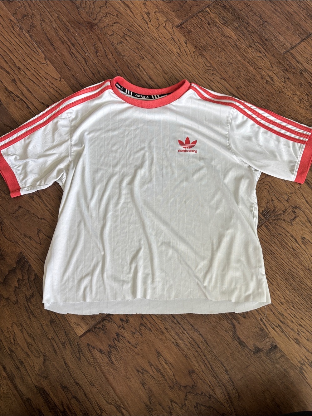 Adidas White Jersey with Coral Trim & Trefoil